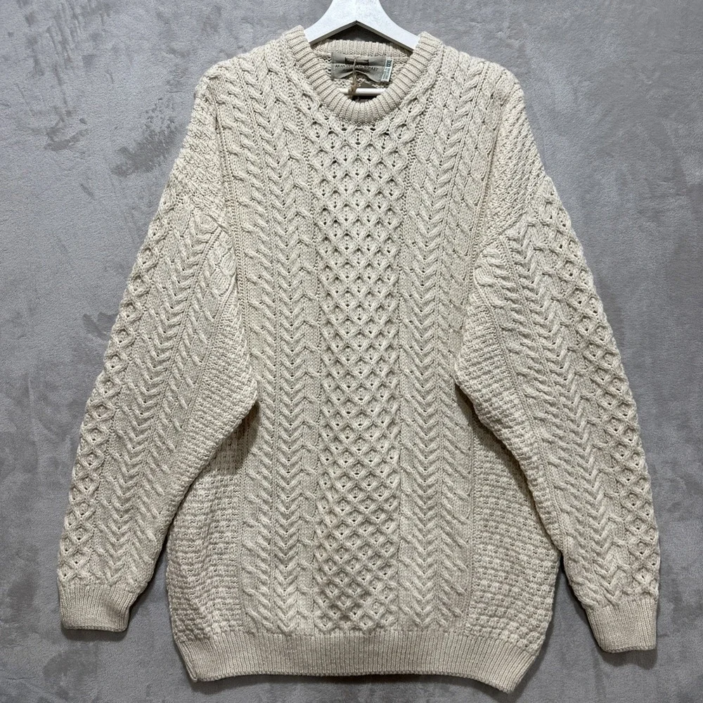 Aran Irish Men's Merino Wool Sweater Cable Knit Traditional Fisherman Pullover